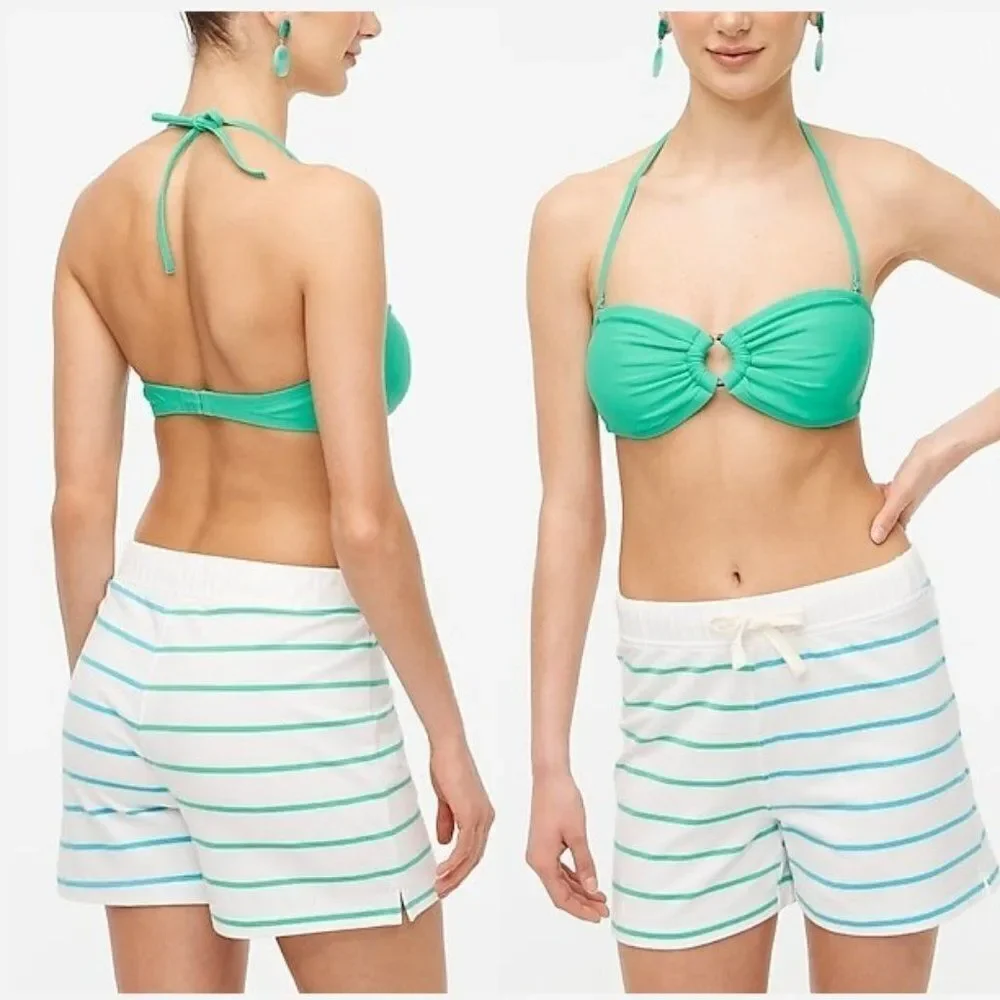 J Crew Women's Plus Zize Tortoise-Ring bandeau Green Bikini Top‎